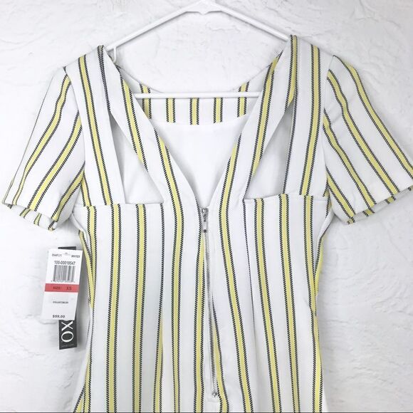 XOXO New White Stretch Dress with Yellow Stripes - Picture 7 of 15
